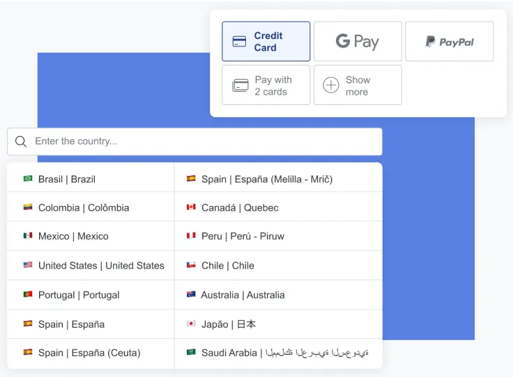 Screenshot of the Hotmart Payment System, which shows the payment methods and available currencies.