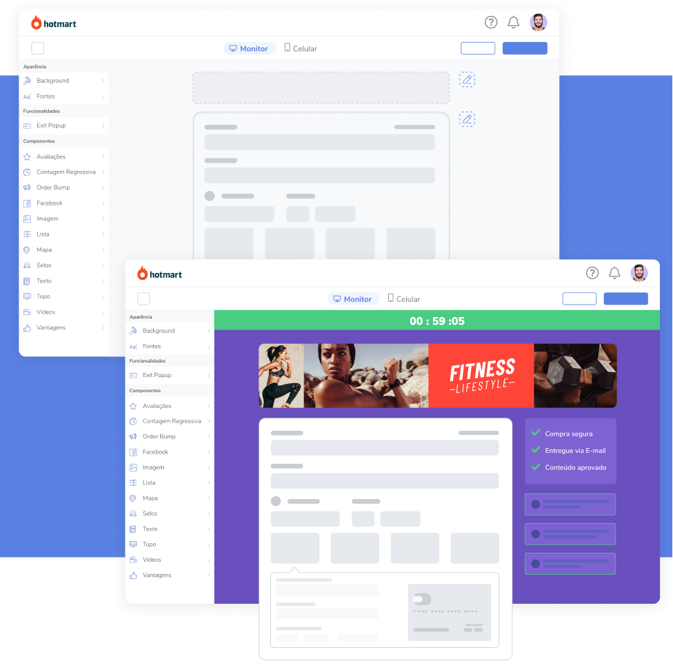 Imagem da tela das Páginas de Pagamento de alta conversão da plataforma Hotmart.