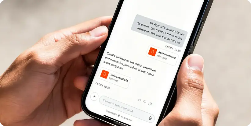 Captura de un chat muestra el soporte de Hotmart respondiendo automáticamente a un comprador con dudas, una herramienta para recuperar ventas de productos digitales.